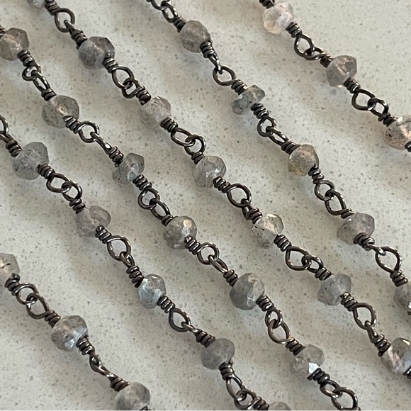 One of a kind faceted Labradorite stone beaded 32” necklace. - Picture 8 of 11